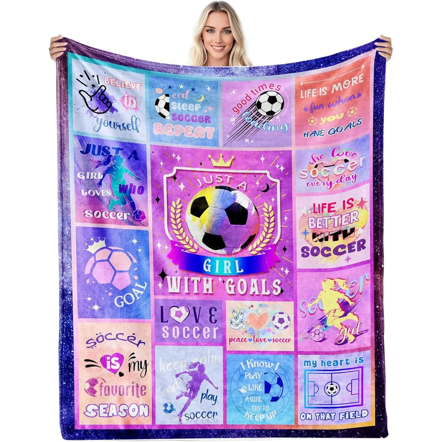 60"x50" Soft Cozy Flannel Soccer Throw Blanket - Custom Graphic, Girly, Lightweight Polyester, Moisture Proof Blanket for Soccer Lovers, Girls' Birthday Christmas Gifts, Home Decor, Sofa Bedding, Custom Graphic Blankets, Girly Blankets