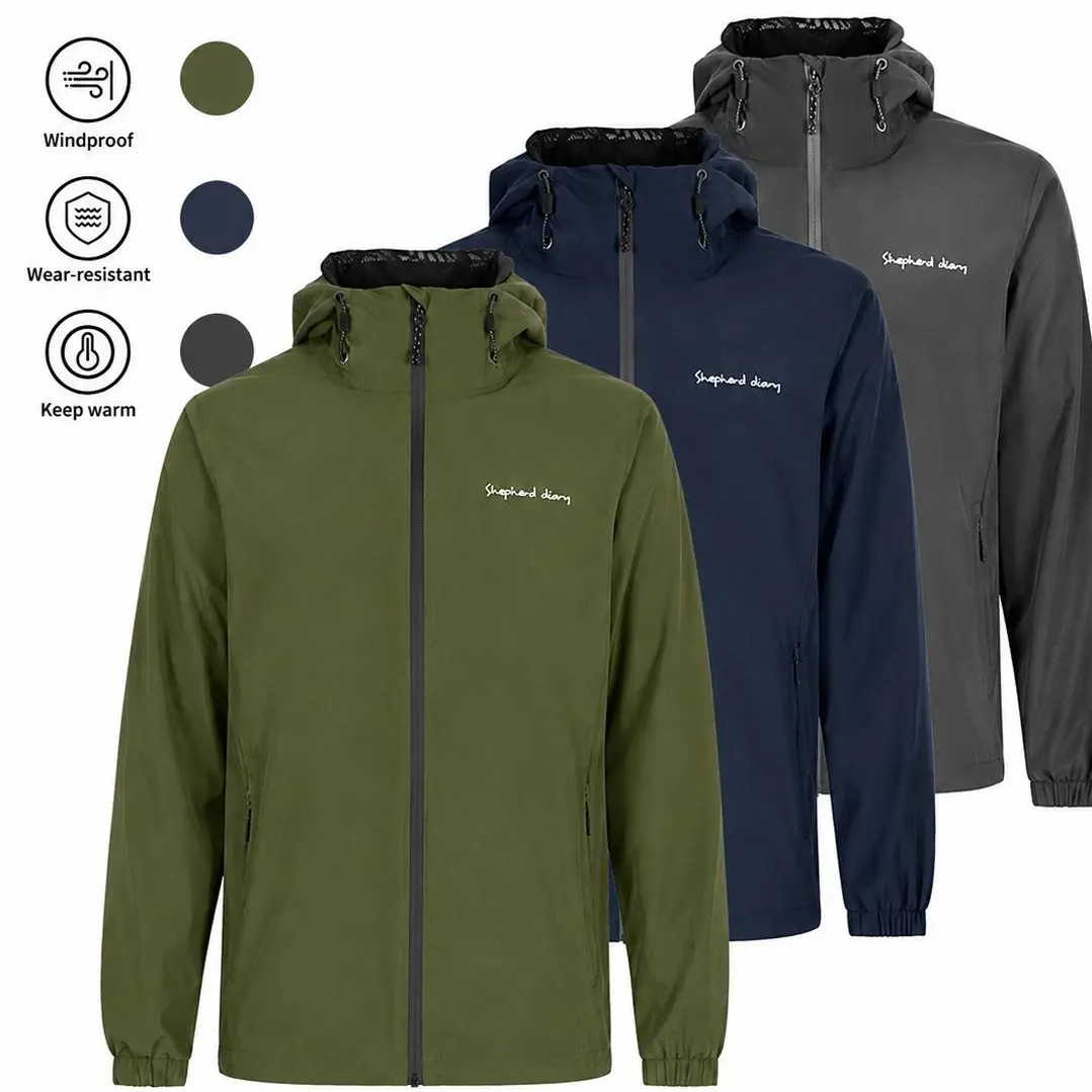 SHDR Men's 5000mm Packable Lightweight Waterproof Windproof Golf Rain Hoodie Jacket - Hooded, Long Sleeve, Zipper Detail, Pockets, Soft, Elastic Cuffs, TPU Seam Tape, Windproof Seal, Gym Outfits, Outdoor Sports Outerwear (for Golf, Hiking)