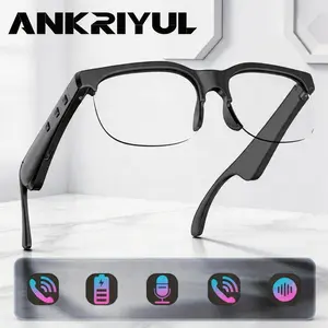 Ankriyul  White frame transparent lens, black frame transparent lens, two colors button glasses, Bluetooth earphones suitable for outdoor hiking, camping, cycling, outdoor sports, wearing Bluetooth glasses earphones