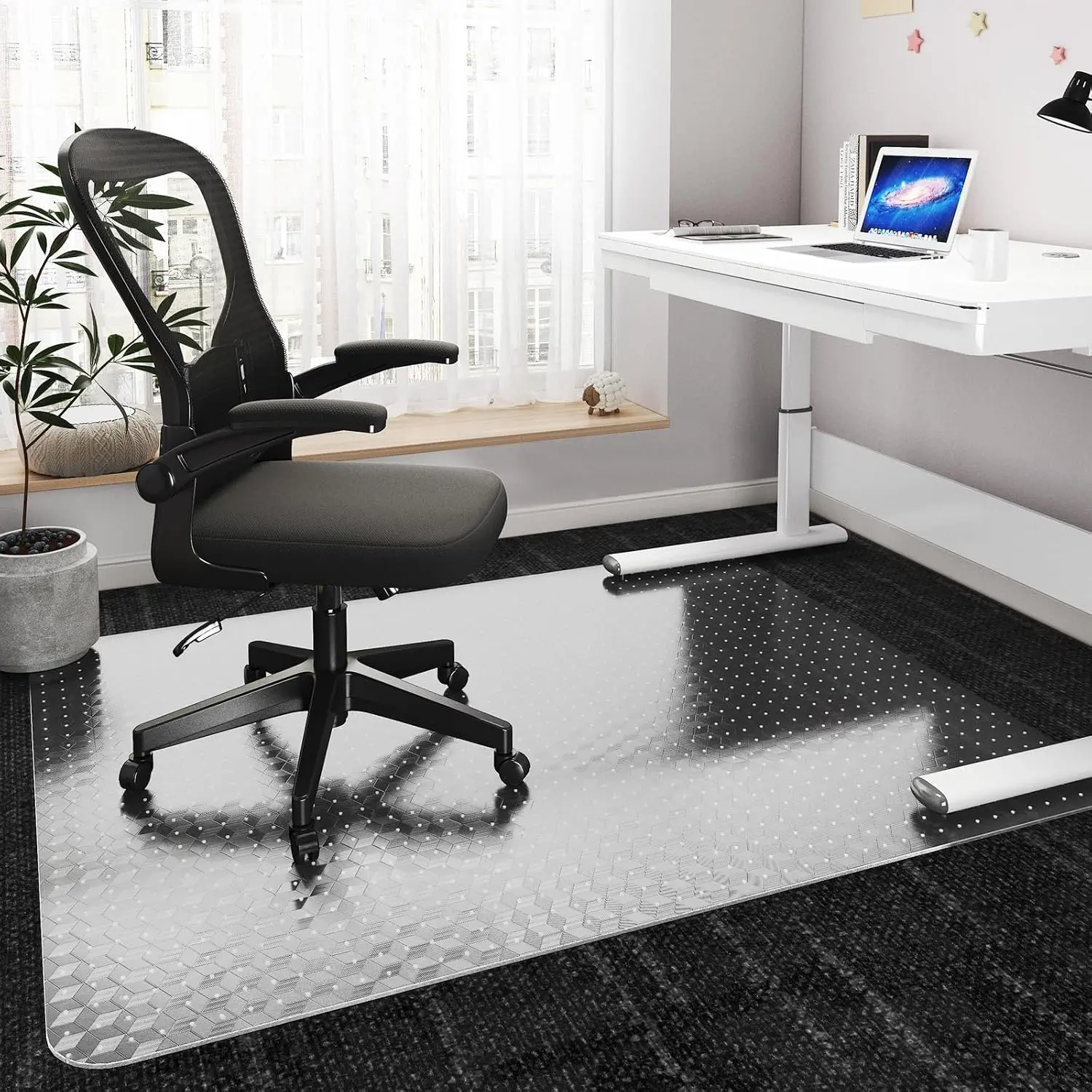 SHAREWIN Office Chair Mat for Low Pile Carpet, 2.2mm Thick 3D Textured PVC Rolling Desk Chair Floor Protector, Easy Glide Non-Slip Waterproof Chair Mat for Home Office Gaming Workspace - 48"x30" / 48"x36"