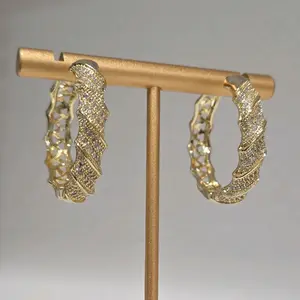 high quality gold Plated Hoop Earrings with Intricate Design and Sparkling Stones for Elegant Looks