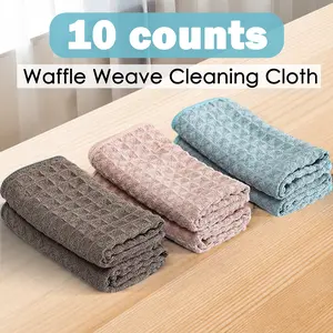 10 Counts Waffle Weave Cleaning Cloths, Upgraded Micro - fabric Pineapple - pattern grid Cleaning Cloth, Lint-Free  Absorbent Kitchen Dish washing Cloth Random Color