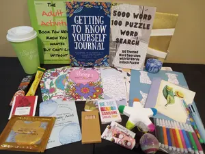 Activity Book Gift Box Set, Adult activity books, Adult puzzles, Relaxing gift box, De-stress & pamper box, Drinks and games, Fun gift box