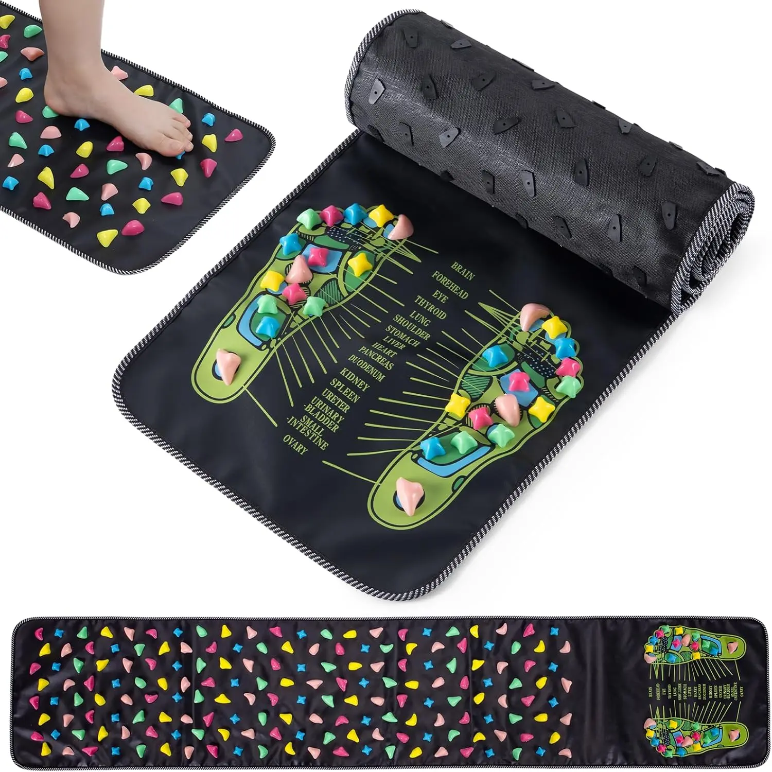 Worive Foot Massage Mat, Reflexology Walk Stone Mat, Acupressure Pressure Point Foot Pad for Foot Pain Relief, Home Relaxation Foot Acupoint Massager