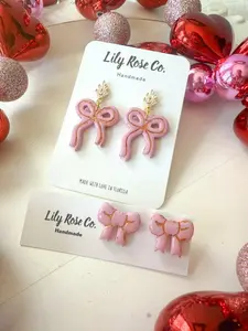 Lily Rose Co. Baby Pink Bows Handmade Polymer Clay Earrings Stainless Steel Hypoallergenic Posts Made with Love in Florida