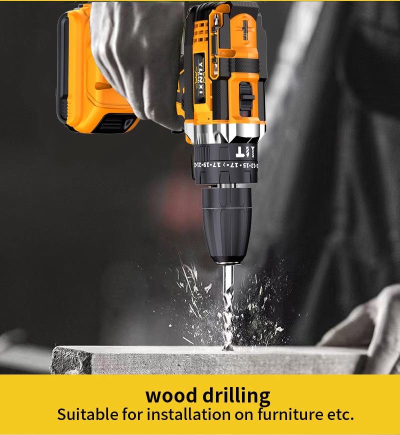 21V household multifunctional wireless drill tool set, impact drill, drill with work light, equipped with 1 or 2 batteries and quick charger, optional drill set and box, screwdriver, tape measure, drill set suitable for home maintenance, men's gift