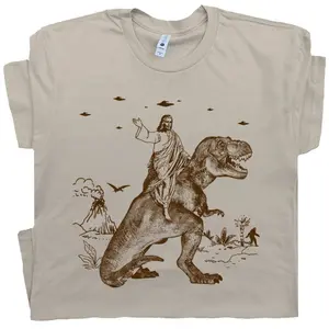 Jesus Riding Dinosaur Shirt UFO Shirt Funny T Shirts Offensive T Shirt Cool Graphic T Shirts Crazy Shirts For Men Women Guys Novelty Tee