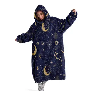 hoodie blanket, Wearable Blanket, Cozy Hooded Blanket, Women's Hooded Blanket Sweatshirt, Star & Moon Print Wearable Blanket, Oversized Comfortable Adult Pullover, Valentine's Day Gift, Christmas Gift, Valentine's Day gift
