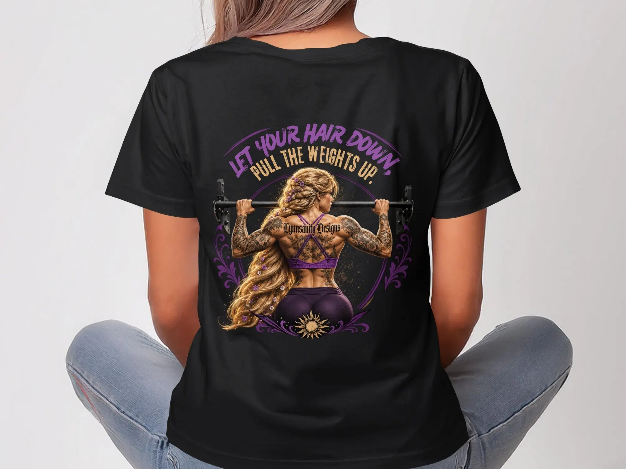 Let Your Hair Down Pull The Weights Up Strong Woman T-Shirt