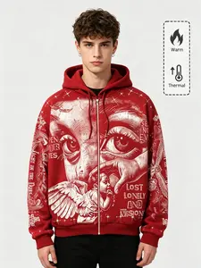 Y2K Dark Angel Eye Print Hooded Zipper Sweatshirt, American Vintage Zip-Up Cardigan, Unisex Outerwear, Fashionable Streetwear