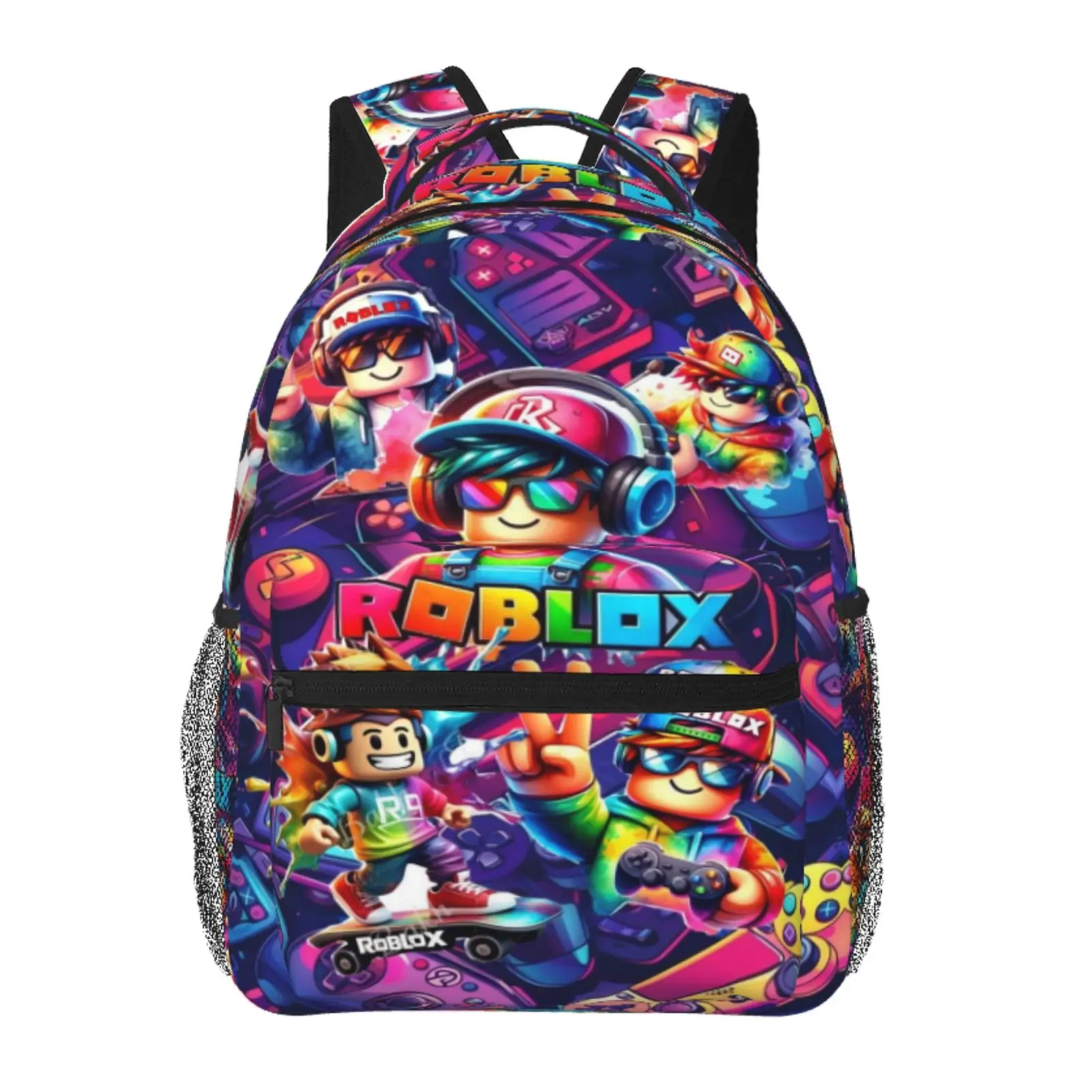 Roblox All-Over Print Backpack Large Capacity Roblox Everyday Carry Bag for Daily Errands Outdoor Activities Casual Workdays, Cartoon Goth Roblox Merch Laptop Daypack School Bag for Men Women Students & Gift Giving