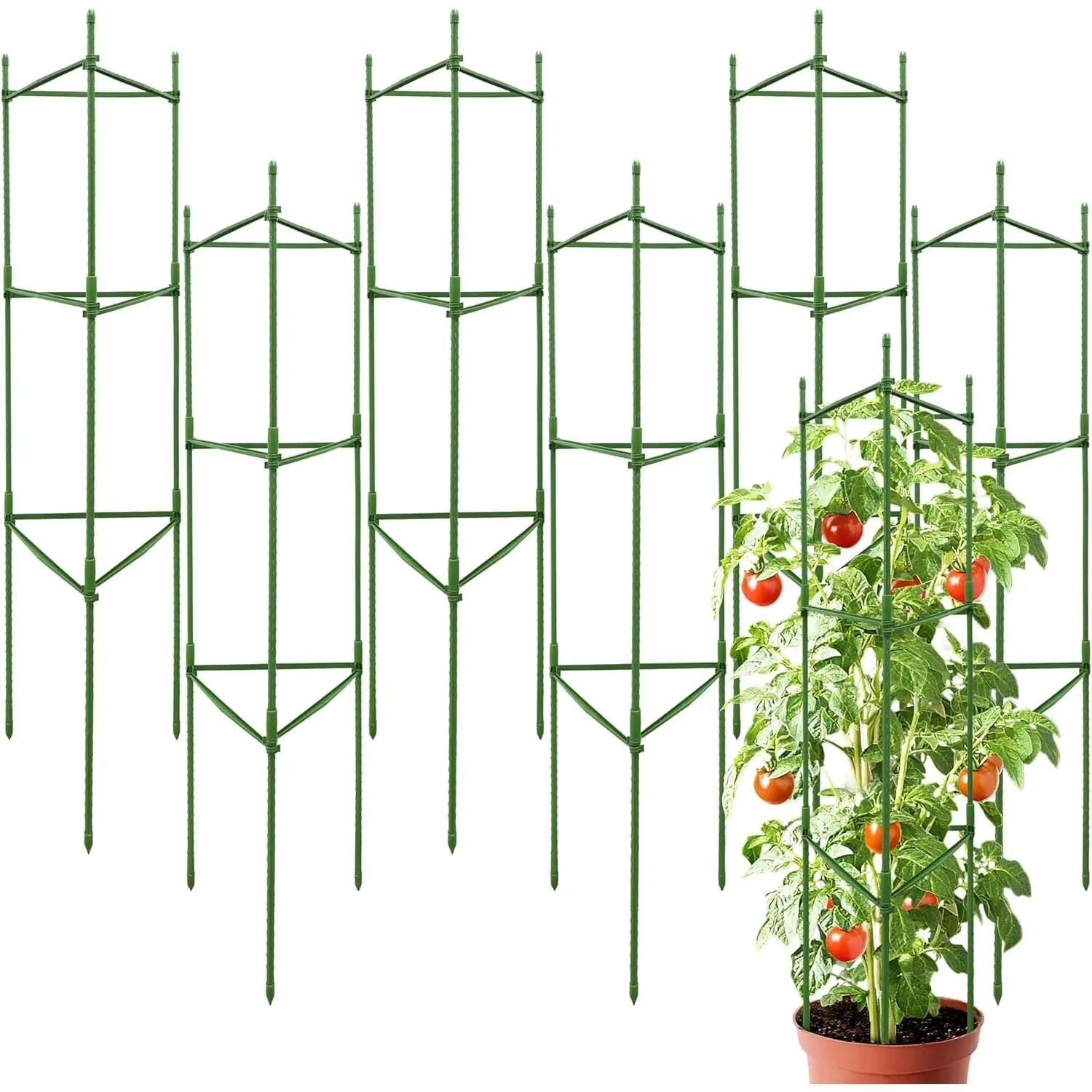 6 Pack 48 Inch Tomato Cages for Garden, Triangle Metal  Support with Rust-Resistant Coating, Heavy Duty Tomato Trellis for Raised Bed, Pots, Cucumbers, Peppers & Climbing