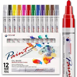 Pens  Markers Never Fade Quick Dry and Permanent, 12 Color Oil-Based  Marker Pen Set for Rock Painting, Ceramic, , Fabric, Plastic, Canvas, Glass, Mugs