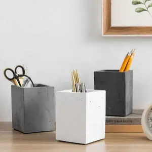 Modern Gray Concrete Pencil Cups, Set of 3