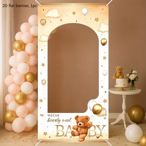 1 piece, brown background cloth, with brown bear balloon pattern cutout background, suitable for birthday party decoration, baby shower decoration, wedding decoration, anniversary photo props wwx