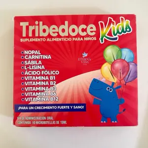 Tribedoce Kids Supplement for Children with Nopal Carnitina Sábila L-Lisina Folic Acid Vitamins B1-12 Oral 10 Microbottles of 15ml (AMPOYETA)