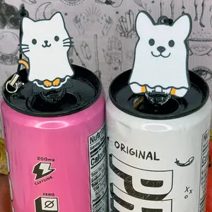 Tab Buddies Ghost Cat and Dog! - Cute Tab Opener with Keychain strap - Unique Halloween Trick or Treat Toy Swag - Fall Lovers Corgi Present - Puppy Dog Kitty cat gift nail saver accessibility