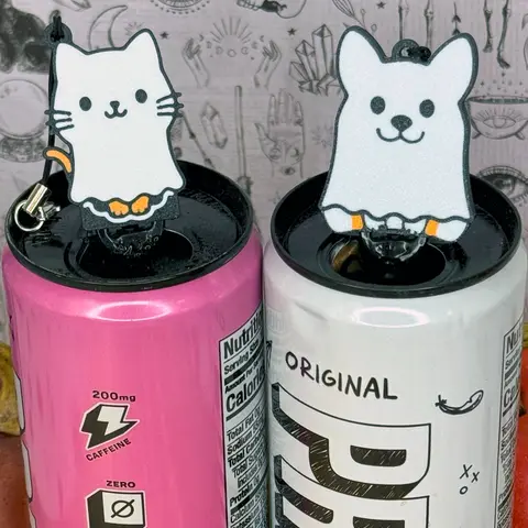 Tab Buddies Ghost Cat and Dog! - Cute Tab Opener with Keychain strap - Unique Halloween Trick or Treat Toy Swag - Fall Lovers Corgi Present - Puppy Dog Kitty cat gift nail saver accessibility