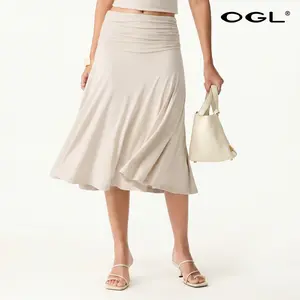 OGL Flowy Side Ruched A-line Midi Skirt - Elegant and Comfortable for Everyday Wear , Bottom, Basic summerwins