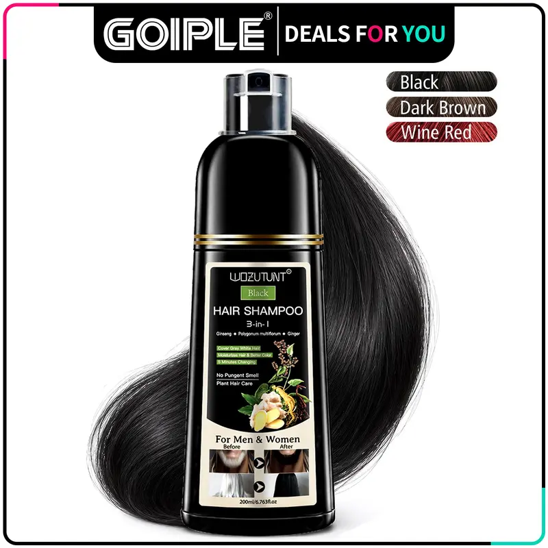 3-in-1 Hair Dye Shampoo Herbal Formula with Ginseng Covers Gray Hair Natural Plant Haircare for Salon-Quality Results Silky Smooth Coloring Gentle Conditioner for man&women