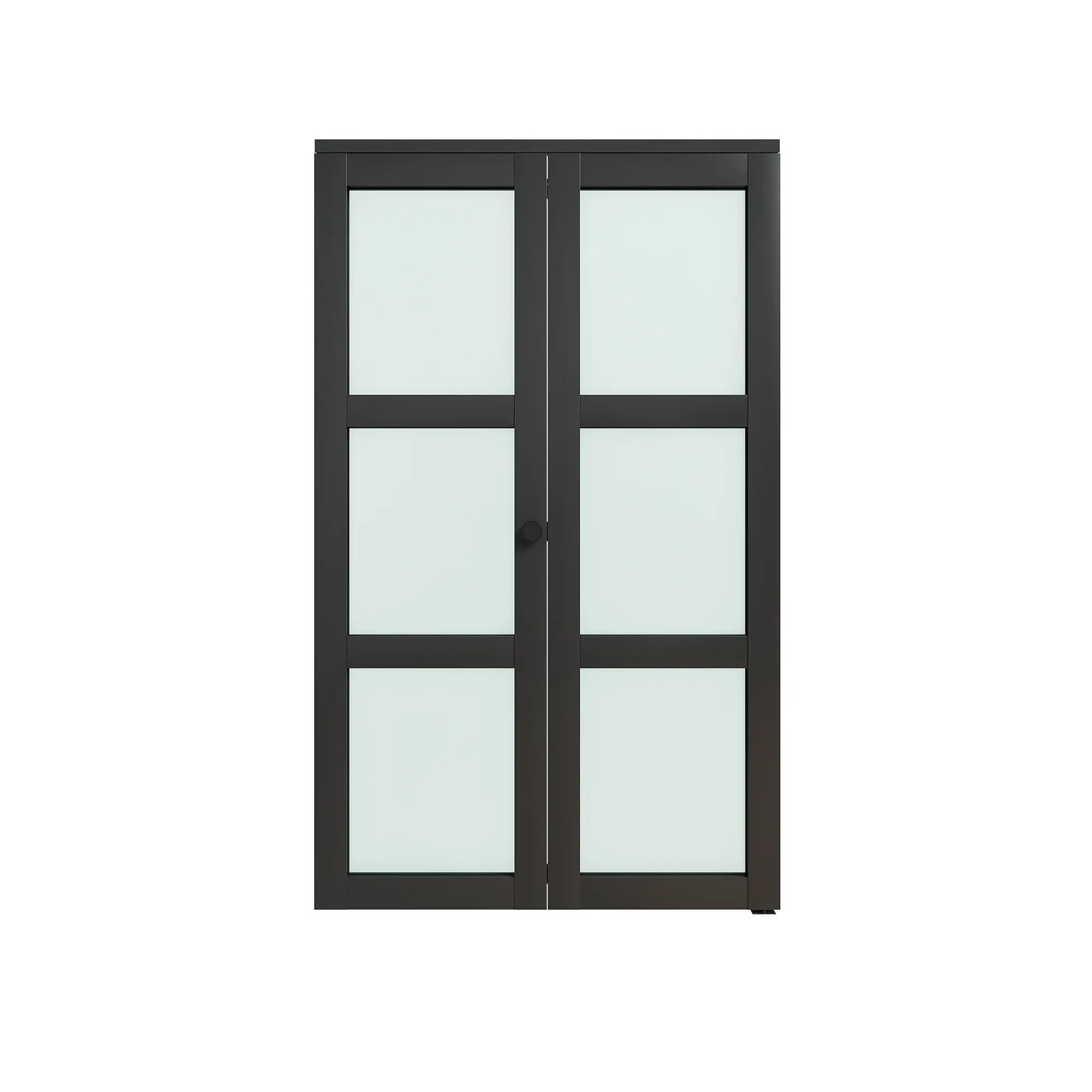 3-Lite Frosted Glass Bifold Closet Door, Black PVC Surface for Pantry, Laundry Closet & Bathroom, Hardware Kit with Handle and Floor Guides, Pre-Drilled Holes, Easy Assembly, Includes Installation Manual