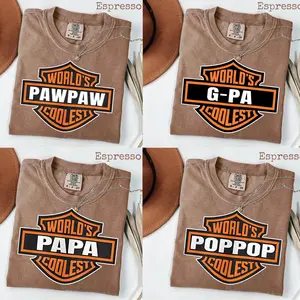 Comfort Colors Custom Name World's Coolest Grandpa T-Shirt, Grandpa Nickname Gift Motorcycle Dad Shirt Father's Day Tee Birthday Gift from Grandkids