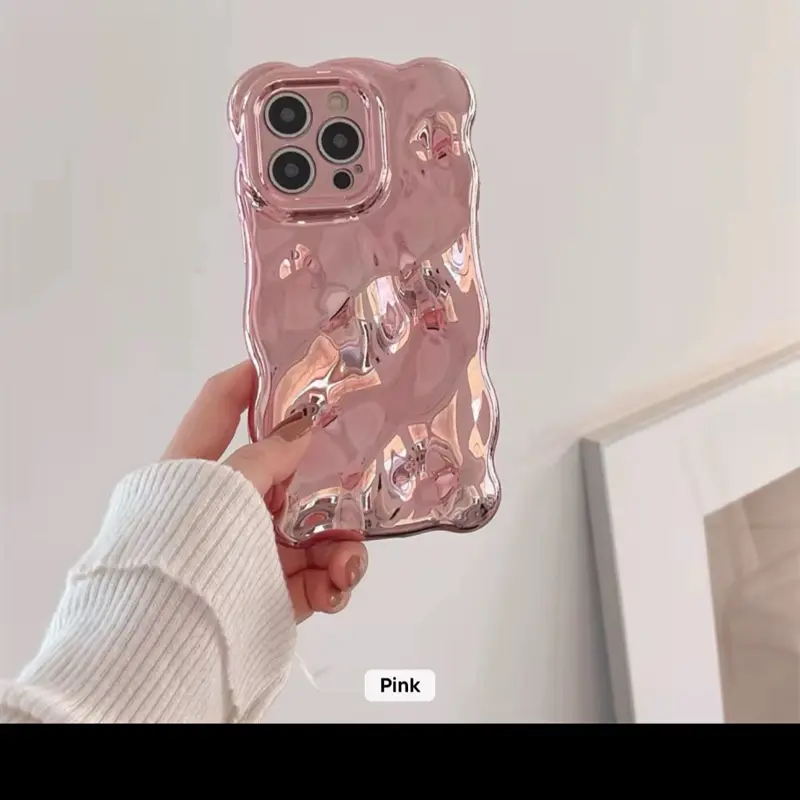 High Quality Fashion Wavy Bubble Silver Case for iPhone 15 14 Pro Max 13 12 Concave Convex Protective Cover Mobile Phone Casee Pink