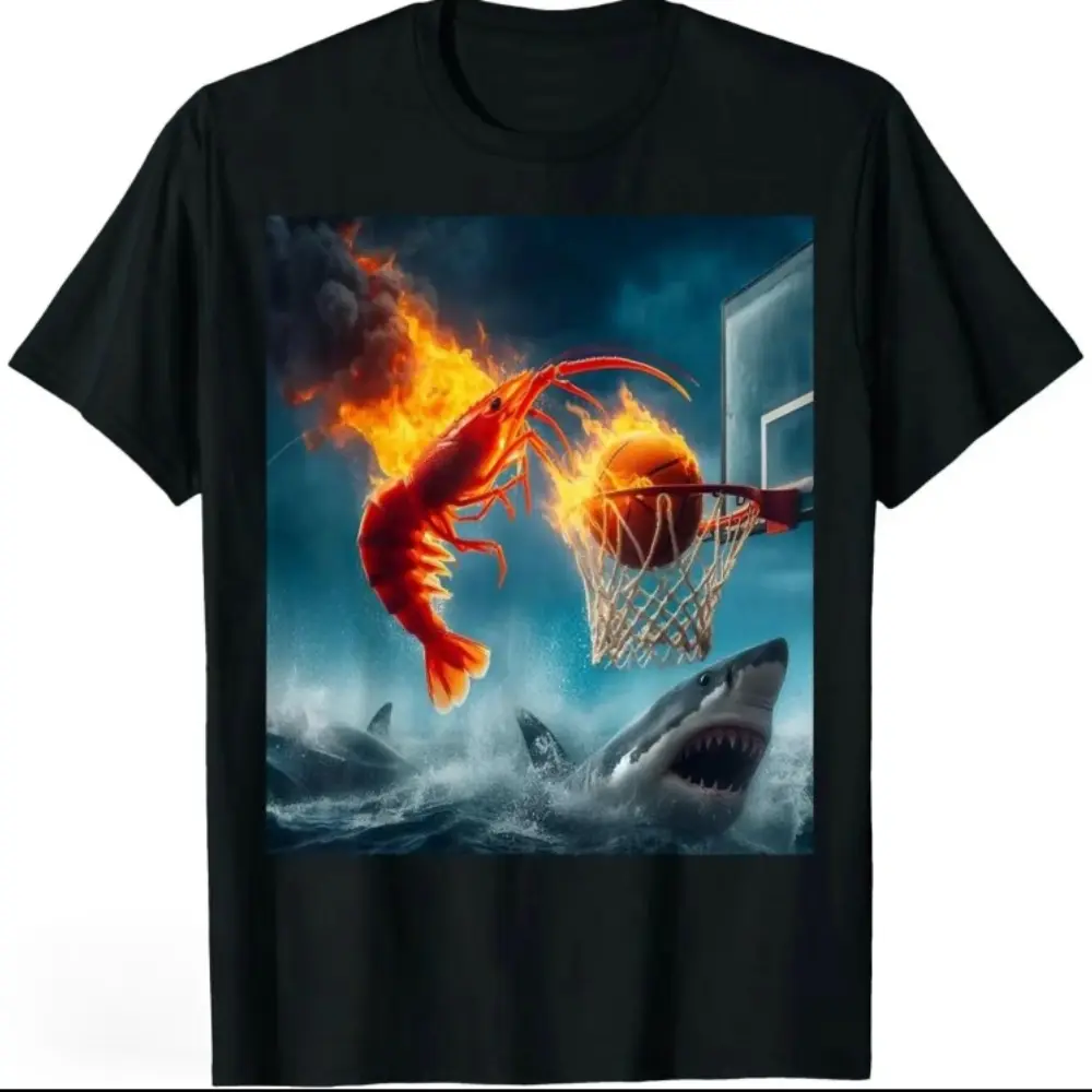 Shrimp Dunking on SharkFunny Fishing Meme T-Shirt-- funny tshirt Casual streetwear summer top Give him/her a gift