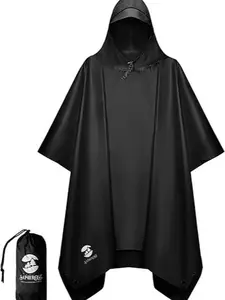 Hooded Rain Poncho Waterproof Raincoat Jacket for Men Women Adults