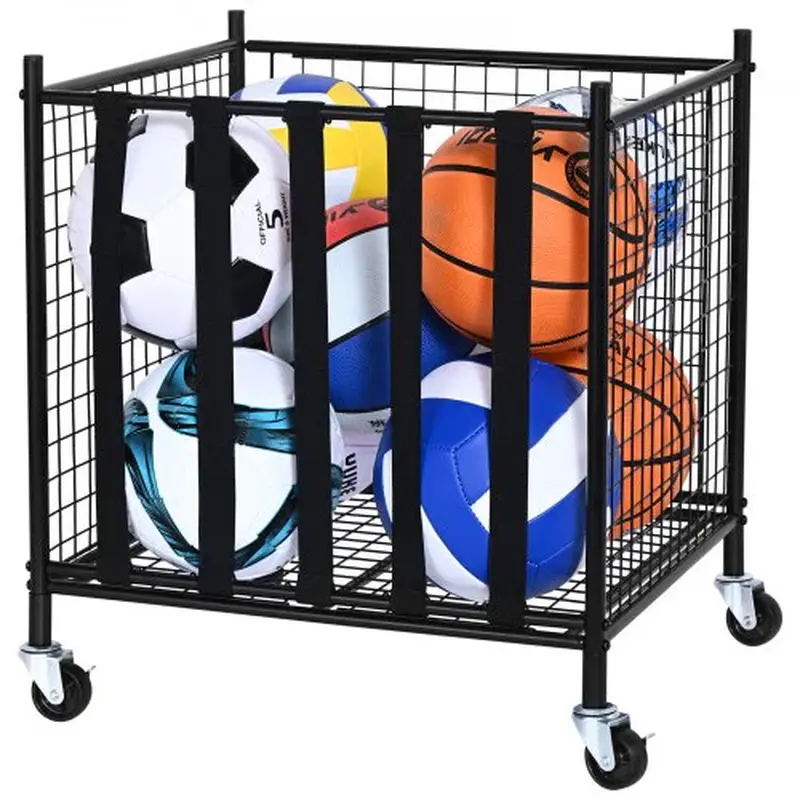 VEVOR Rolling Sports Ball Storage Cart, Lockable Basketball Cage with Elastic Straps, Sport Equipment Holder Organizer for Indoor Outdoor, Steel Storage Rack for Garages, Playgroup, Gym and Schools Does not apply