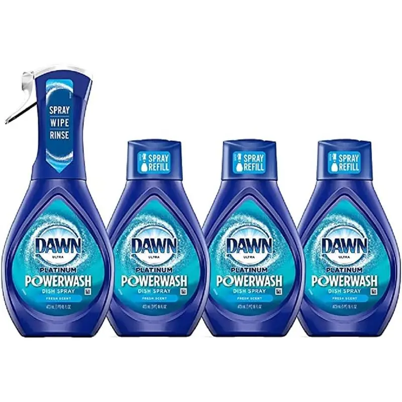 4Pack 64 Fl Oz Power wash Fresh Scent Bundle Dish Spray Liquid Dish 1 Starter Kit + 3 Refills