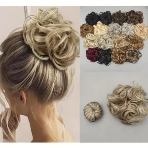 Elegant REAL Human Hair Updo Bun Scrunchie for Women/ Full Volume Messy Donut Chignons Elastic European Wavy Ponytail Piece, Comfortable Soft Fluffy Easy to Wear/Secure Fit Styling Hair Accessory for All Occasions 6inch/15.24cm 35grams/1.23oz