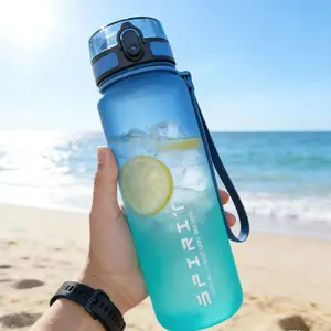 1 Piece 1000ML Summer Blue Gradient Sports Water Bottle, Climbing Hiking Camping Water Jug, Cycling Water Bottle, Large Capacity with Handle