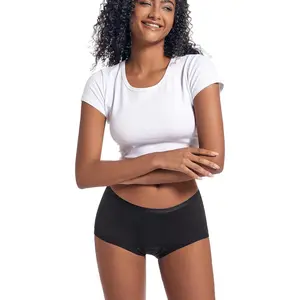 Organic Cotton Boyleg Period Underwear for Women & Teens - Moderate Absorbency Period Panty Black, Size S, Pack of 1