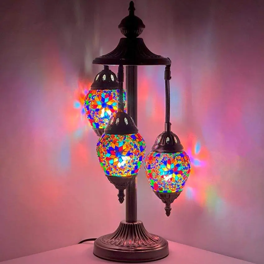 Colorful Trio: Egg-Shaped Turkish Mosaic Lamp with 3 Globes