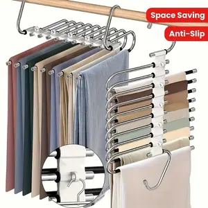 5 layer closetsaver,5-Tier Stainless Steel Trouser Rack,pants hanger shanger organizer – Space-Saving & jeans rack for women spacesaving Hanging with 5 Extra Hooks – Compact Closet Organizer for Ultimate Storage Efficiency, percher opara pantalones