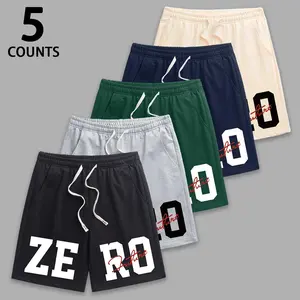 Men's 5-Pack Custom-Fit Mixed-Color Novelty Shorts - Retro Sport Number & Script Design, Breathable Vintage-Inspired Print with Nostalgic Charm, for Daily Life & Fitness, Custom-Fit Men's Shorts, Mixed-Color Men's Shorts