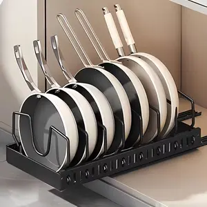 Kitchen Pot Storage Organizing Rack, 1 Count Pull Out Kitchen Pot Organizer, Kitchen Dish Storage Rack, Home Organizer for Kitchen, Home Supplies, Kitchenware Organizer, Kitchenware Holder, Kitchen Cabinet Organizers