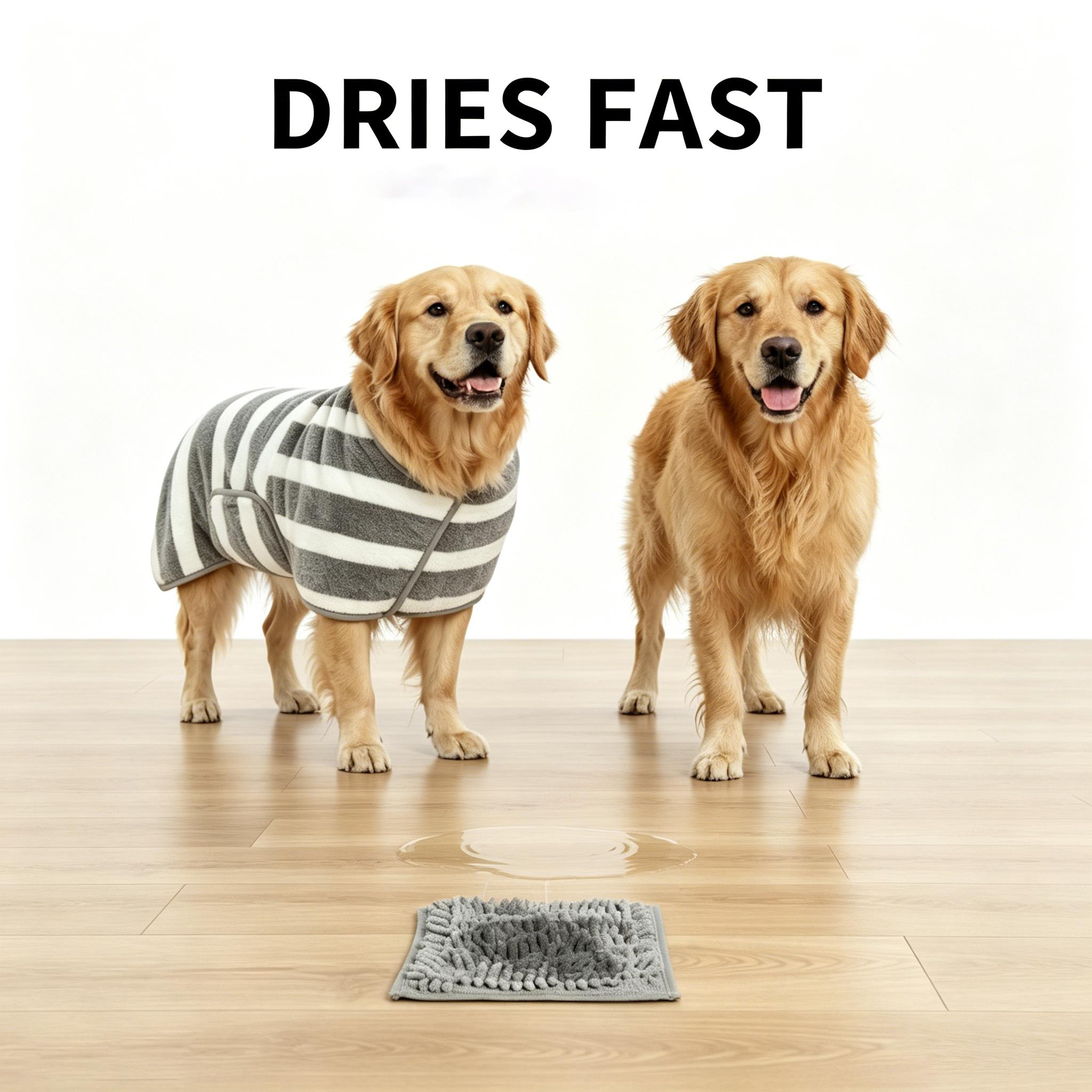 Super Soft & Absorbent Dog Bathrobe, Quick-Dry Striped Pet Towel Robe with Adjustable Belly Wrap Super Soft & Absorbent Dog Bathrobe, Quick-Dry Striped Pet Towel Robe with Adjustable Belly Wrap