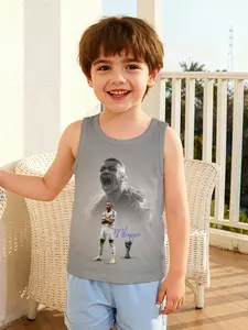 Boys' Fashion Vest, Mbappe Football Star Print Sleeveless T-Shirt, Real Madrid Jersey Style, Casual Fit, Daily Wear & Outdoor Activities
