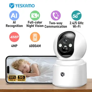 YESKAMO Portable Removable Wireless Security Camera,30 Days Long Battery Life（6000mAh）,2.4K HD Clear Picture WiFi Security with Spotlight and Two-Way Audio,Eesy To Install,Cloud/SD Storage Protection security cameras for home