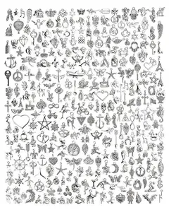 300 PCS Wholesale Bulk Lot Jewelry Making Charms Mixed Smooth Tibetan Silver Alloy Pendants for DIY Bracelet Necklace Crafting Antique Silver Animal Pendant Alphabet Detail Pendant