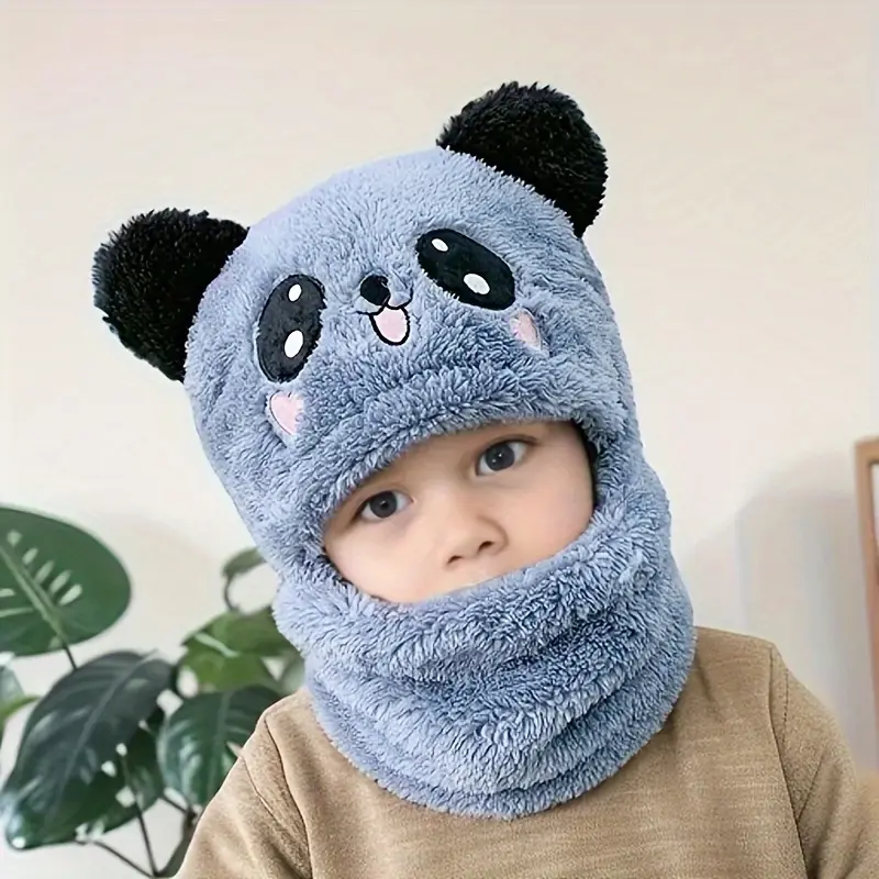 Comfortable Children's Cartoon Animal Ear Hat - Soft Thickened Lining, Hand Washable Winter Hat with Neck Warmer, Suitable for Boys and Girls Aged 3-14