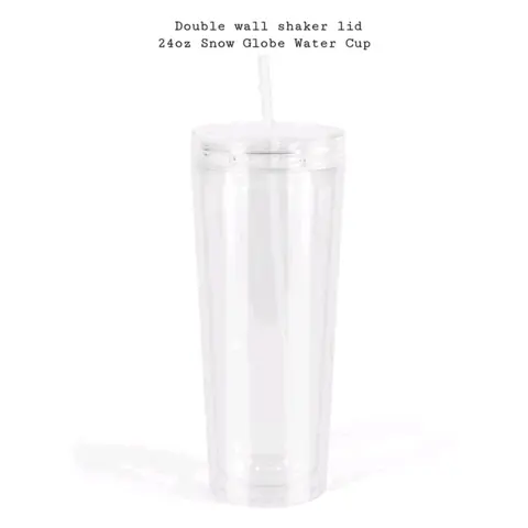 Snow Globe Water Bottle Cup with Double Wall Shaker Lid - 24oz - Tumbler, Drinkware Plastic Washable Portable Reusable Straw Mug
