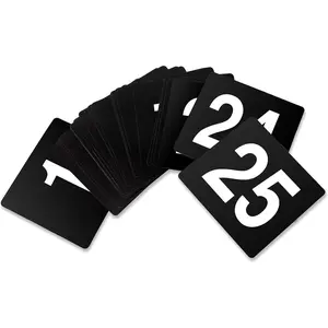 23145 Double Side Plastic Table Numbers, 1 to 25, 4" x 4", Light Grey on Black