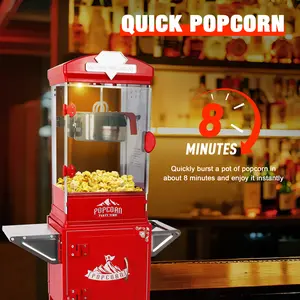 Commercial Popcorn Machine with Cart ,Wheels & 10Oz Kettle Popcorn Maker Measuring 3 plastic spoon Home Theater Popcorn Machine-Red family movie night