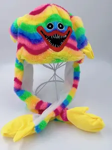 Cute Moving Ear Hat Plush Hat Anime Monster Smile Rainbow
