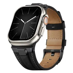 Suitable for Apple Watch strap iwatchUltra2 stainless steel connector, durable genuine leather Digital