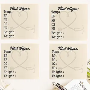4 Pcs Nurse Sticky Notes for Vital Signs, Daily Patient Health Checklist Pad, Pocket Size Notepad for Hr Bp Oxygen Level Recording, Portable, Sticky Labels