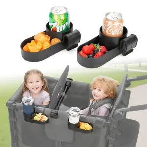 2-Pack Stroller Wagon Snack Tray with Spill-Proof Cup Holders - Compatible with WONDERFOLD W2 & 4 Elite (2 & 4 Seats) | Kid Snacks & Drinks Tray, Detachable, Easy Install, Dishwasher Safe.